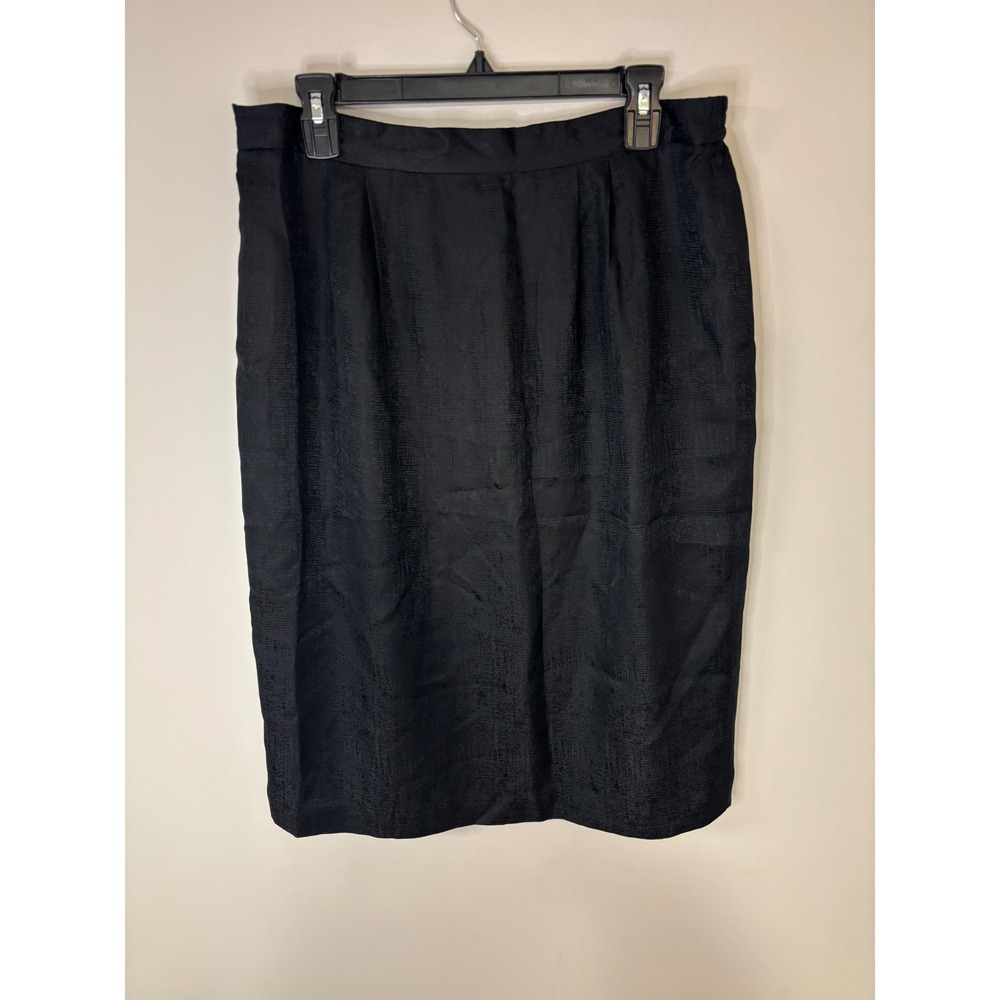 Vintage Silk‎ Pencil Skirt Black Size 14 Lined Career Office Classic